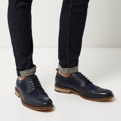 Navy leather and denim shoes